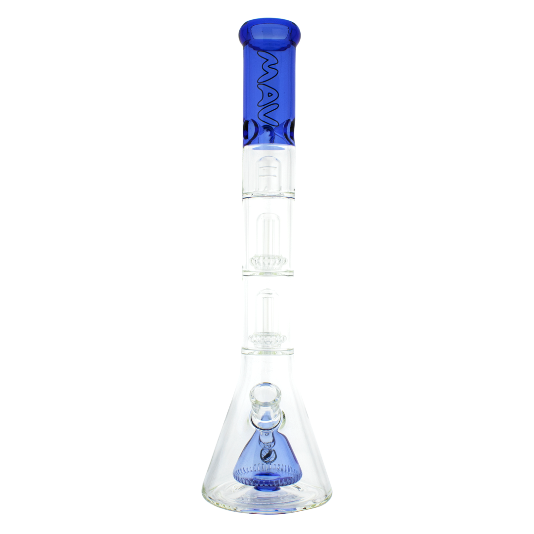 MAV Glass - Blue Double UFO Beaker with Pyramid Perc - Front View on White Background