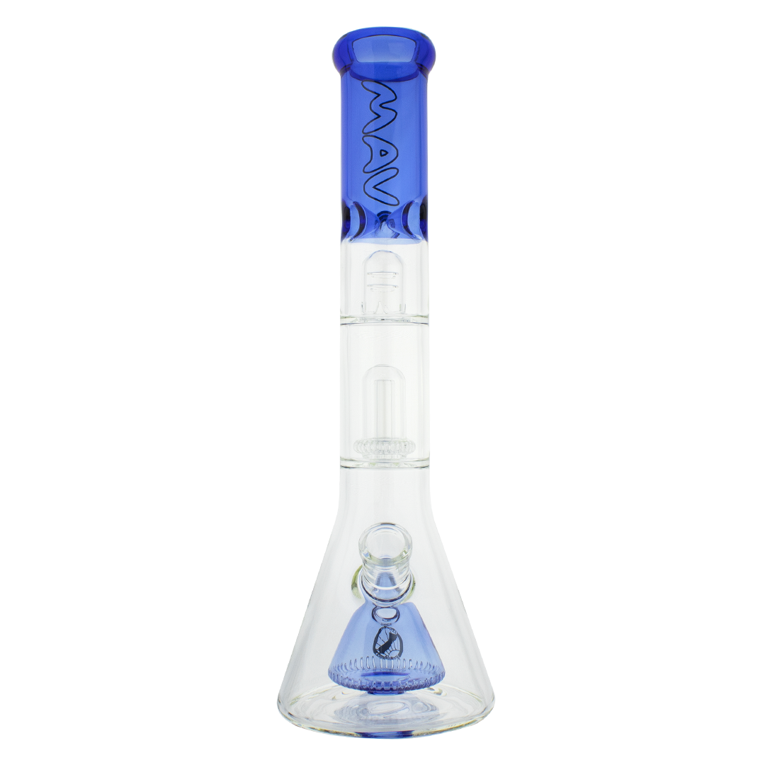 MAV Glass - Blue Pyramid to UFO Beaker Bong Front View with 19mm Joint