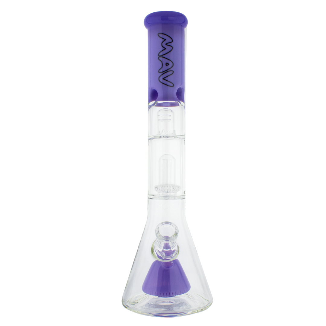MAV Glass - Purple Pyramid to UFO Beaker Bong, Front View with 18-19mm Joint Size