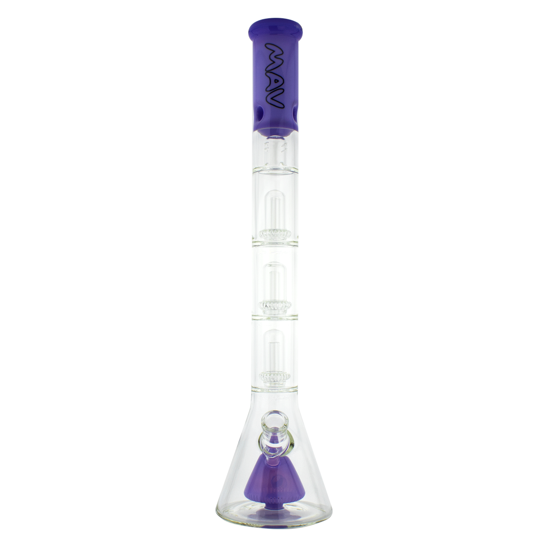 MAV Glass - Pyramid to UFO Beaker Bong in Purple, Triple Chamber Design, Front View