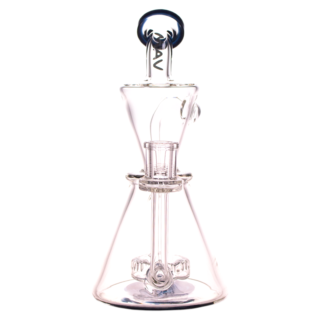 MAV Glass Santa Monica Slitted Puck Perc Dab Rig with Cyclone Percolator, 9" Female Joint, Front View