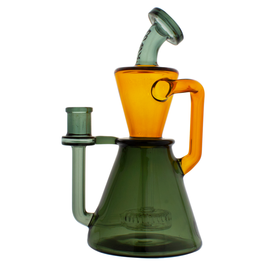 MAV Glass Maverick Santa Monica Dab Rig with Slitted Puck Perc, Gold/Smoke Color, Front View