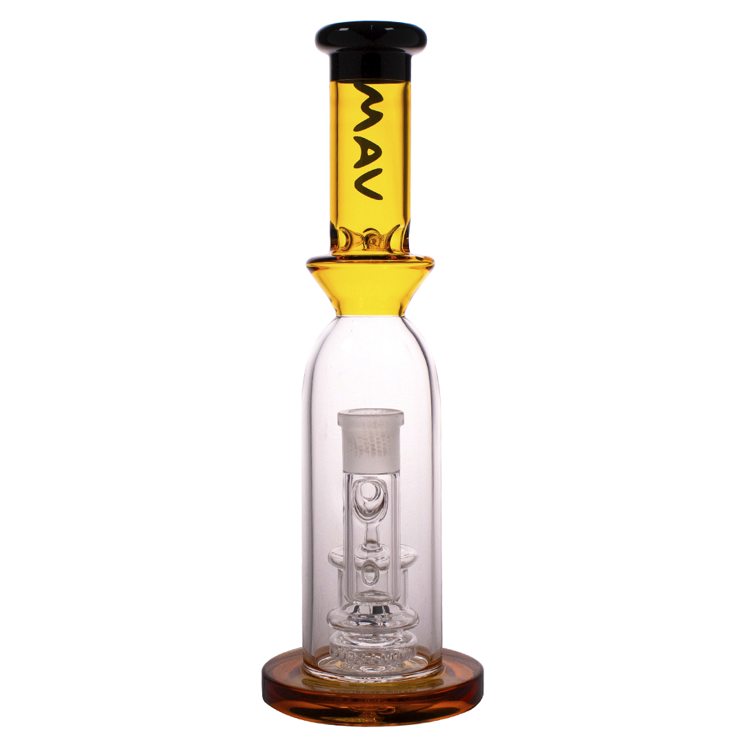 MAV Glass Maverick - 12" Gold Single UFO Perc Bottle Bong with Clear Body - Front View