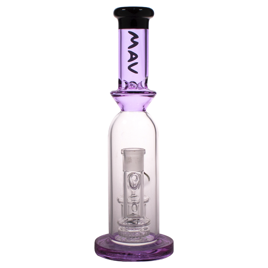 MAV Glass - 12" Tall Purple Single UFO Perc Bottle Bong with Clear Base - Front View