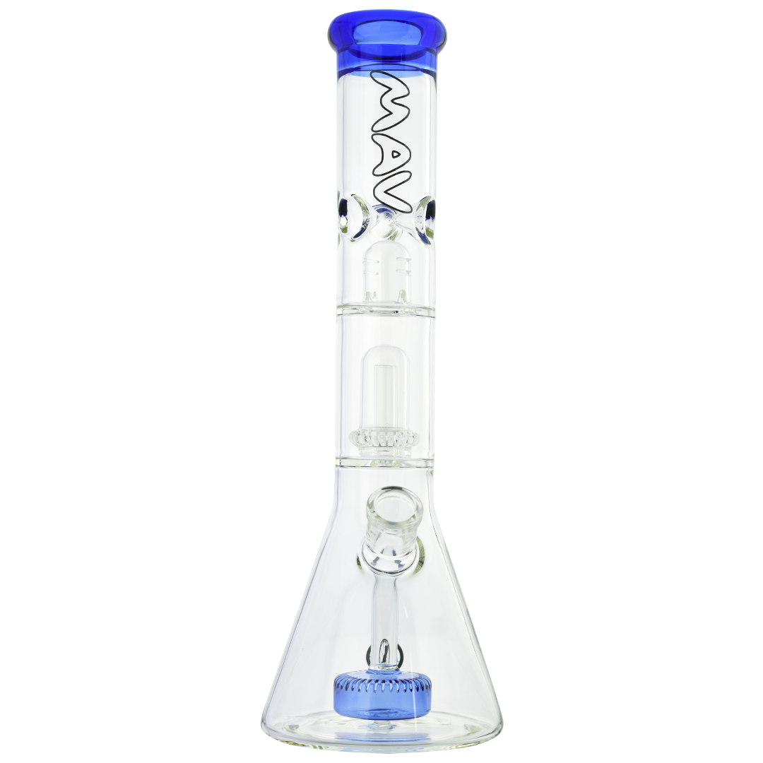 MAV Glass - Blue Slitted Puck to UFO Beaker Bong with 18-19mm Joint Size, Front View