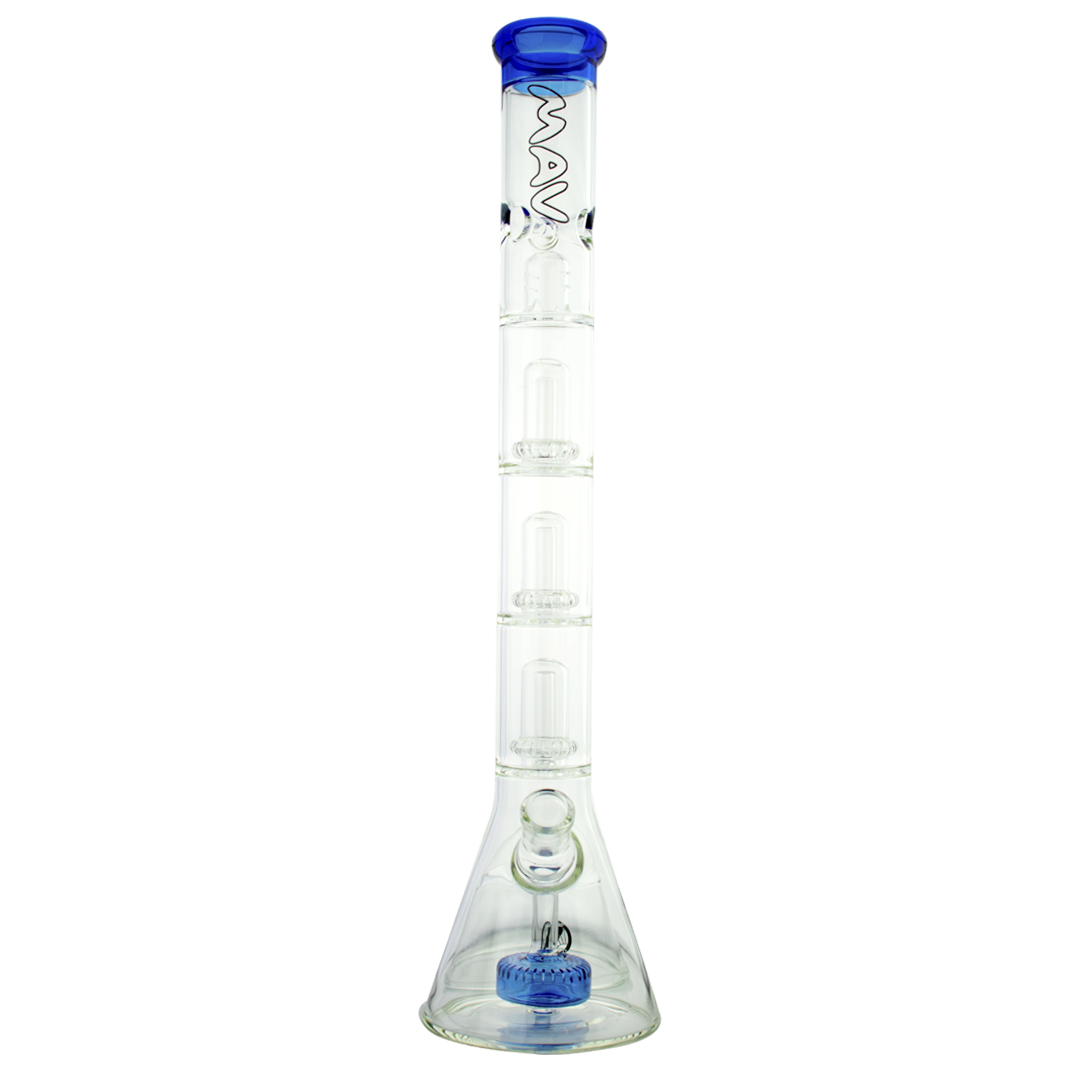 MAV Glass - Blue Triple UFO Beaker Bong with Slitted Puck Design, Front View