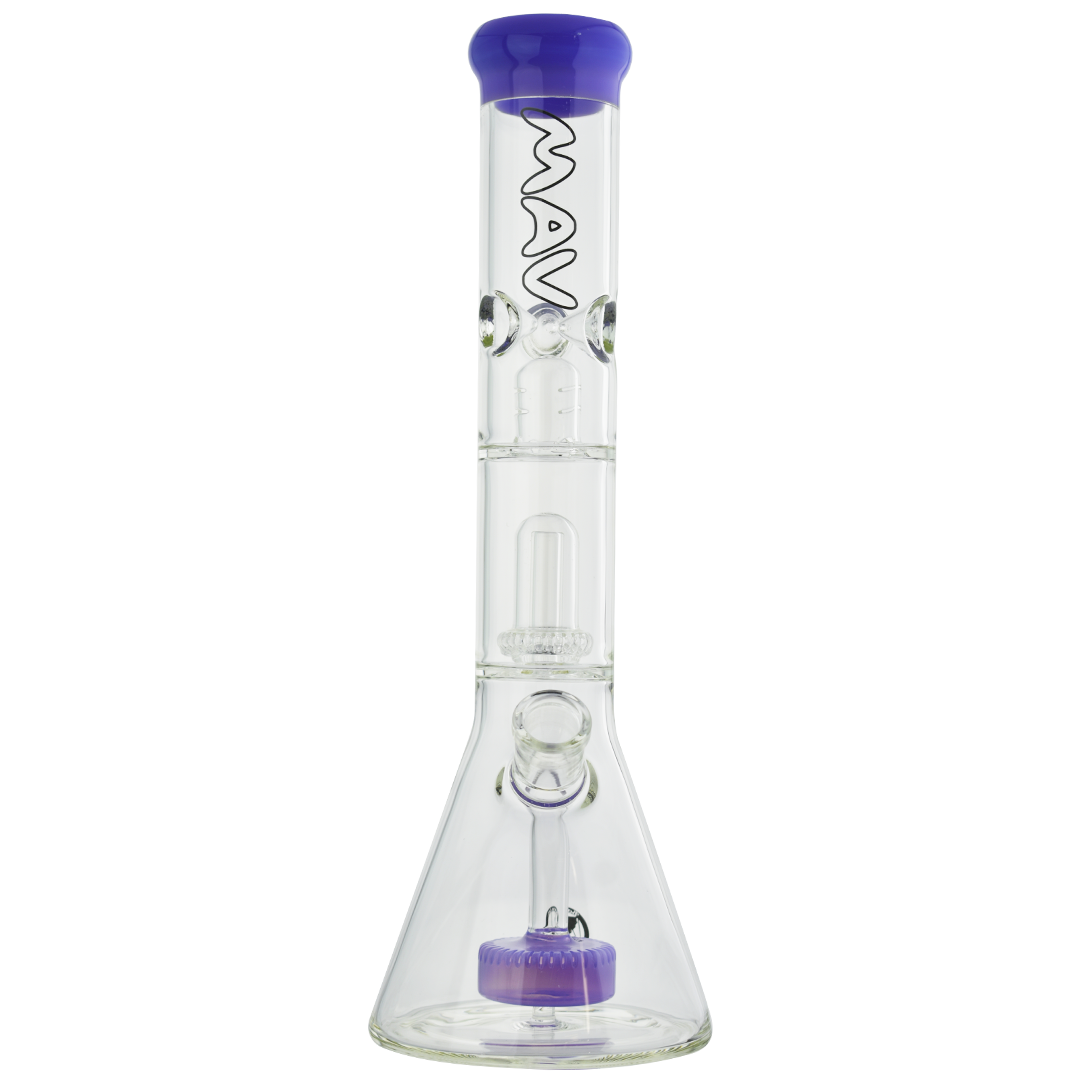 MAV Glass - Slitted Puck to UFO Beaker Bong in Purple, Front View with 18-19mm Joint