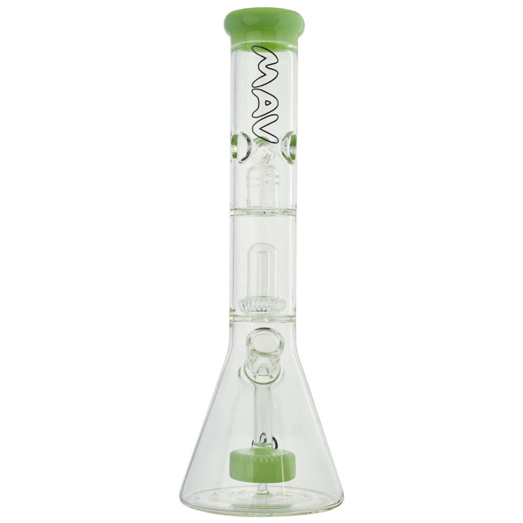 MAV Glass - Slitted Puck to UFO Beaker Bong in Seafoam, Front View with 18-19mm Joint