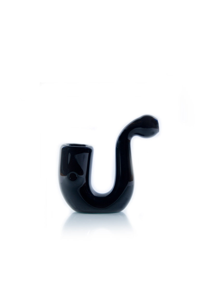 MAV Glass - Black Standing Sherlock Hand Pipe Front View on White Background