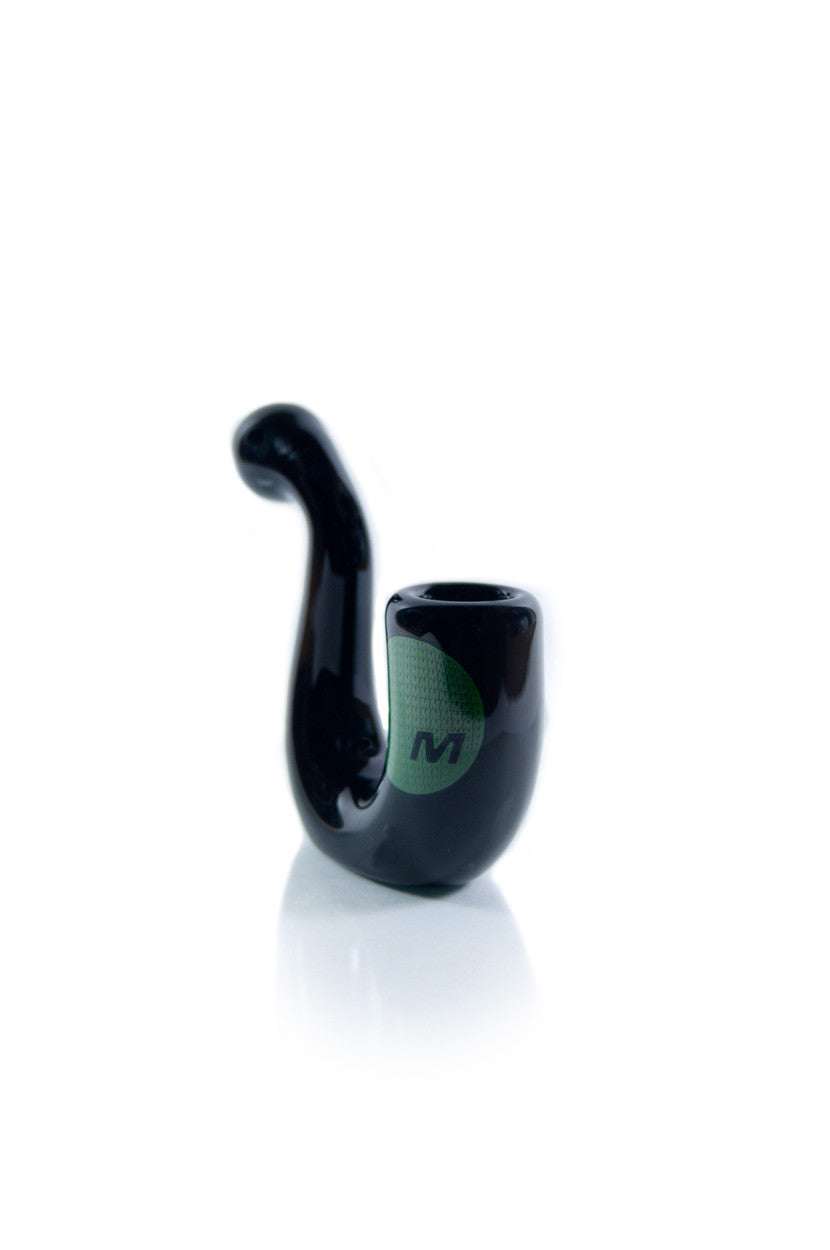 MAV Glass - Black Standing Sherlock Hand Pipe Front View with Logo