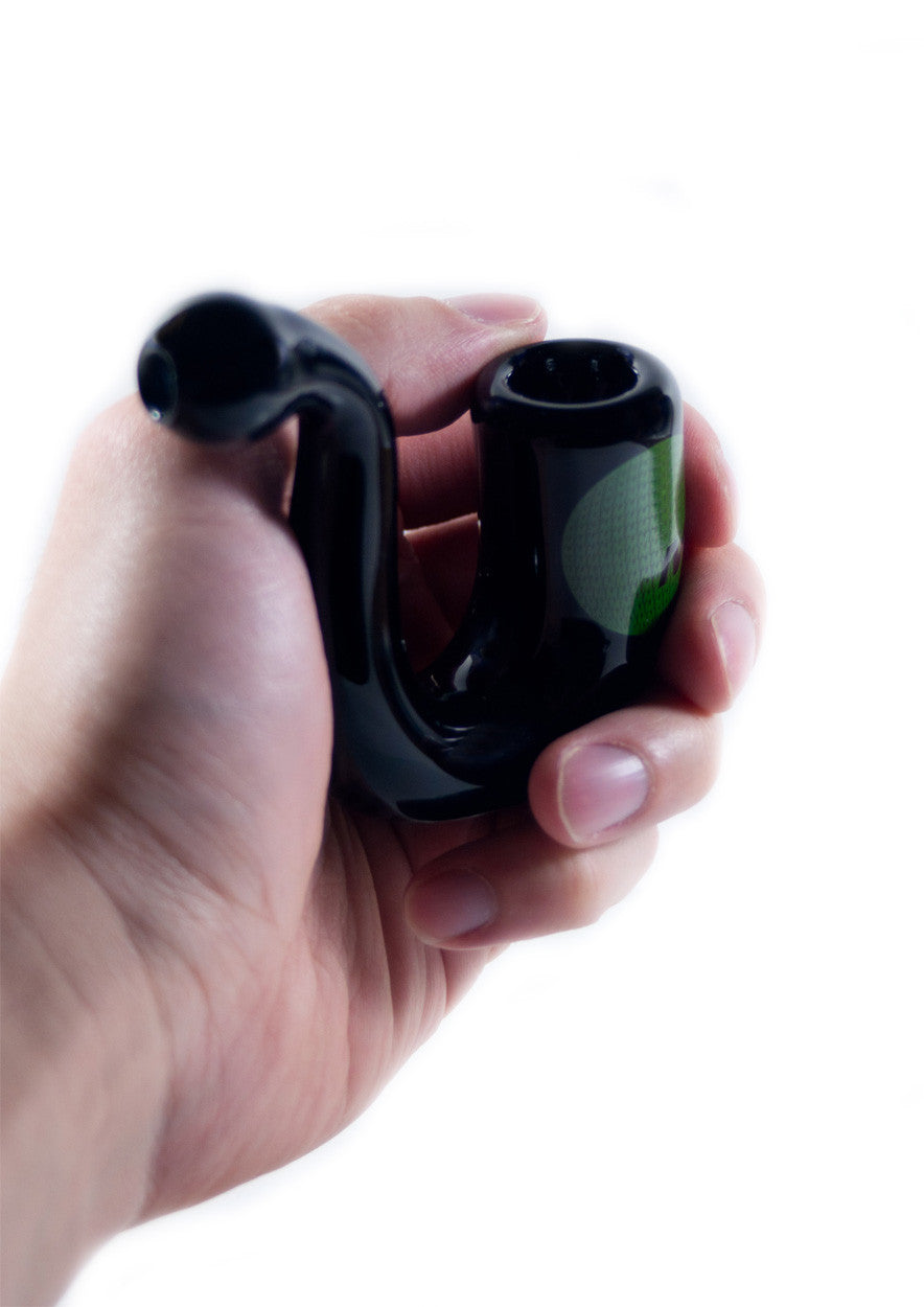 MAV Glass - Black Standing Sherlock Hand Pipe with Deep Bowl in Hand - Front View