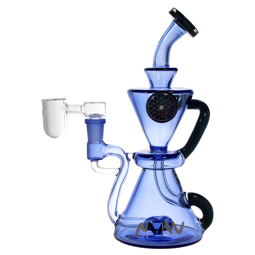 MAV Glass - The Beverly Subtl Collab Blue Hourglass Recycler, 9" Tall, Front View