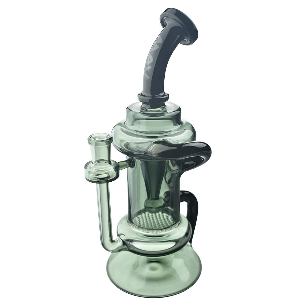 MAV Glass - The Big Bear Recycler Dab Rig in Smoke, with Honeycomb Percolator, 9.5" Height