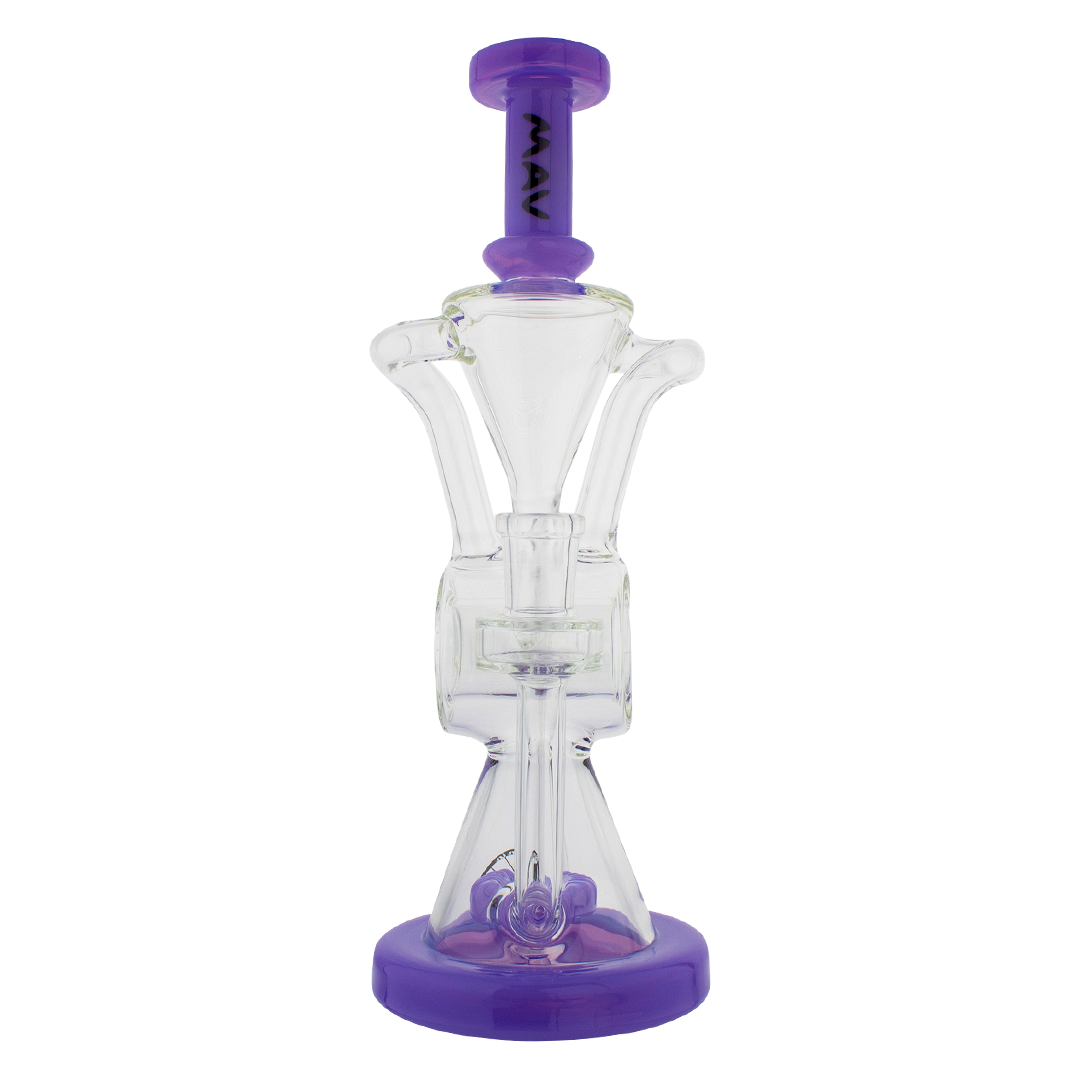 MAV Glass Ojai Barrel Recycler Dab Rig in Purple with Cyclone Percolator - Front View