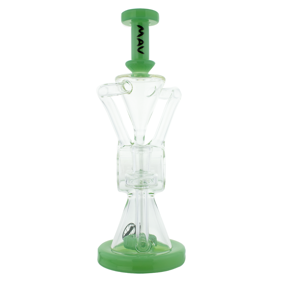 MAV Glass - The Ojai Barrel Slitted Puck Recycler in Seafoam, Front View, 11" with Vortex Percolator