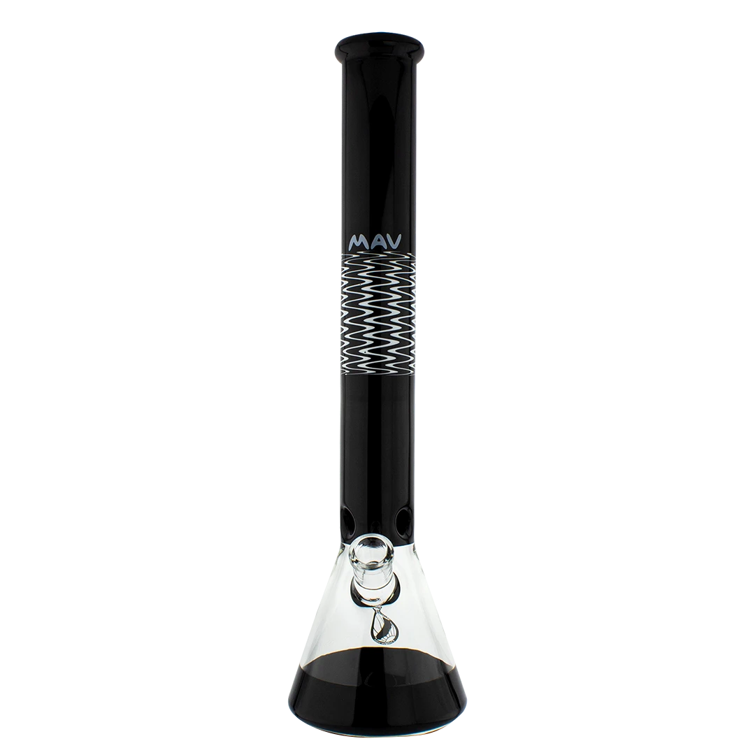 MAV Glass - Wig Wag Beaker Bong in Black, Front View, 18" Tall, 50mm Diameter, 5mm Thickness