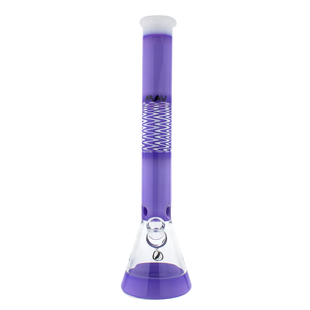 MAV Glass - Purple Wig Wag Beaker Bong, 18" Tall, 50mm Diameter, Front View