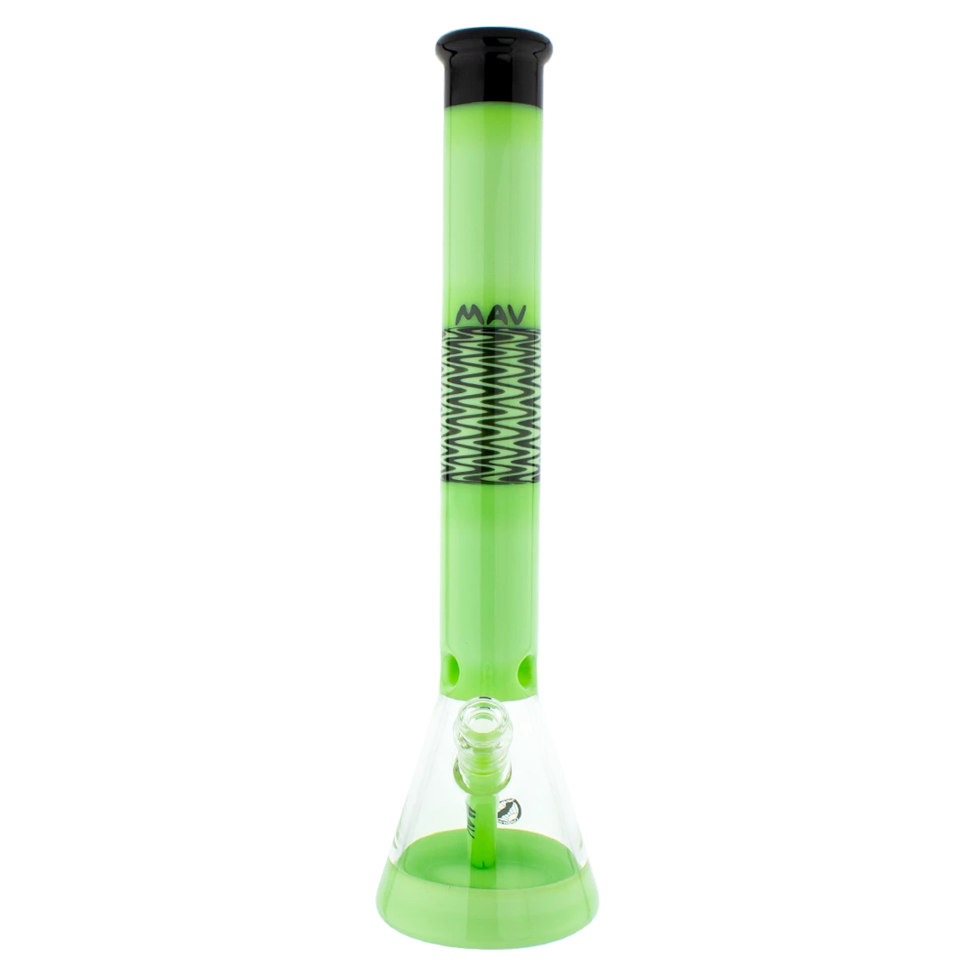 MAV Glass - Wig Wag Beaker Bong in Slime Green, 18" Tall with 50mm Diameter, Front View