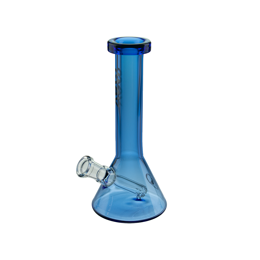 MAV Glass Mini Slim Neck Beaker in Ink Blue, 8" height, 14mm joint, portable design, front view