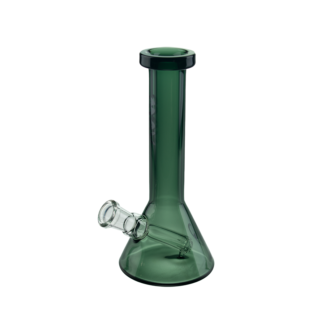 MAV Glass Mini Slim Neck Beaker in Transparent Black, 8" tall, portable design, glass on glass joint