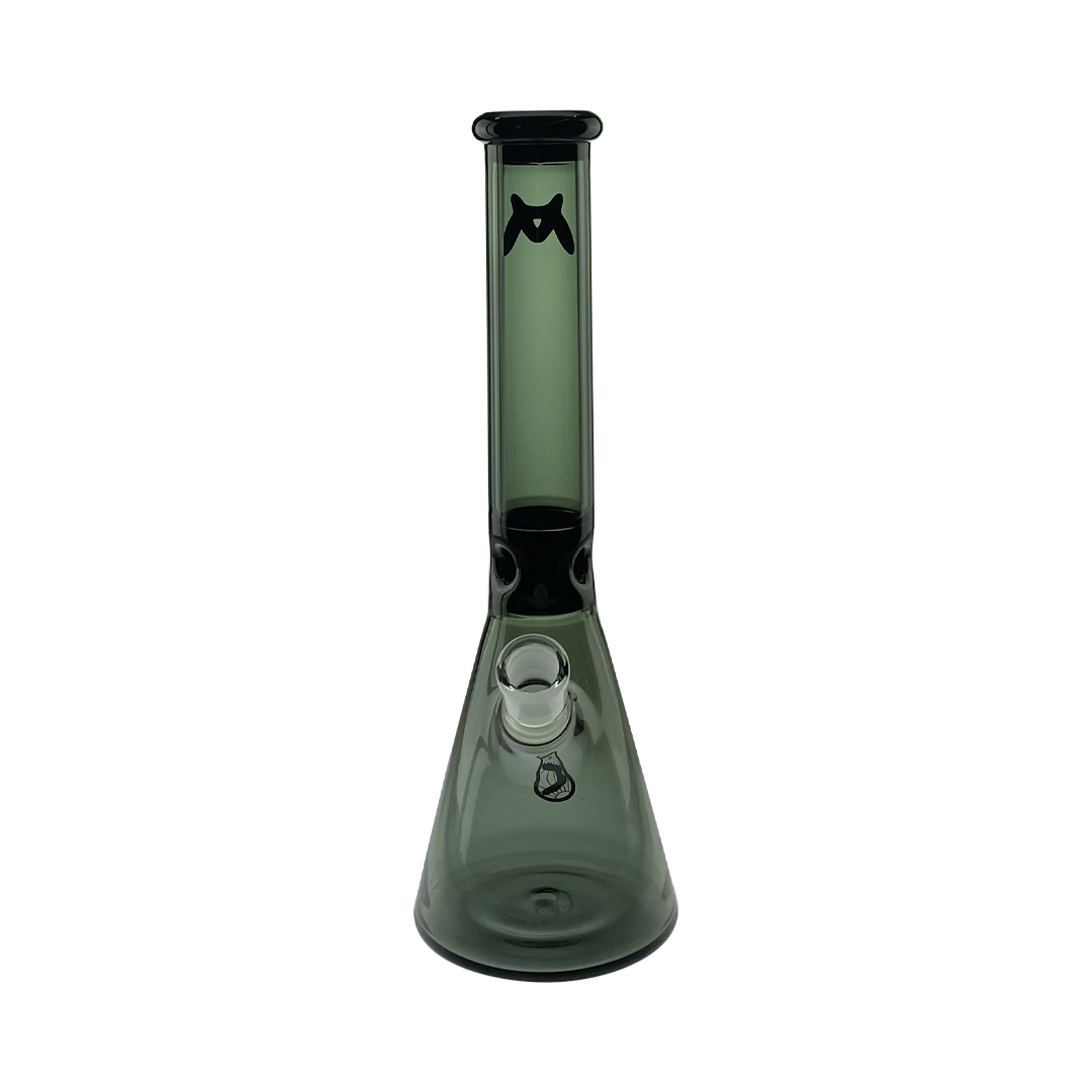 MAV Glass Mini Zebra Beaker in Transparent Black, 13.5" Tall with 14mm Joint - Front View
