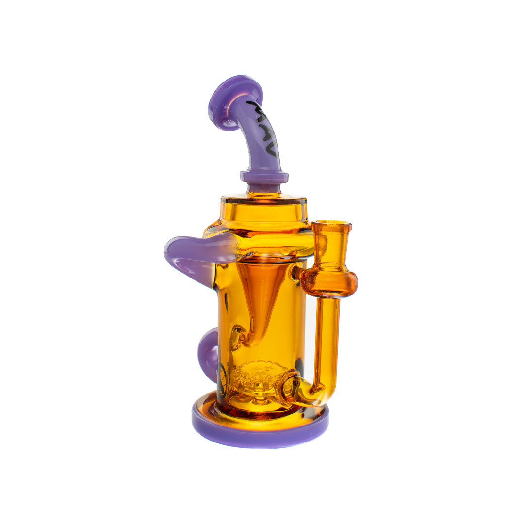 MAV Glass Monterey Recycler Dab Rig in Gold and Purple with Vortex Percolator - Side View