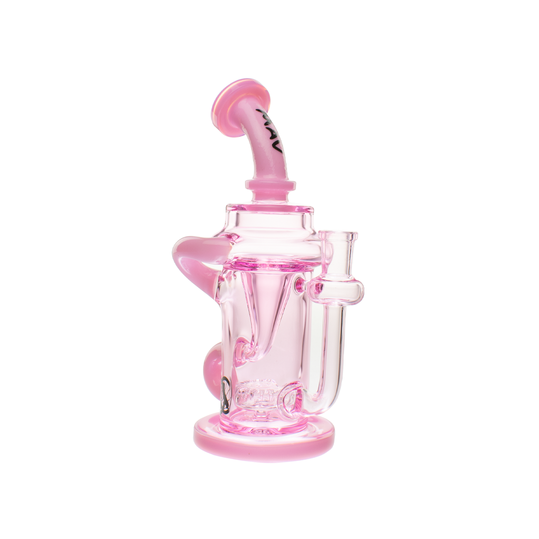 MAV Glass Monterey Recycler Dab Rig in Pink with Vortex Percolator, 8.25" Height, Side View