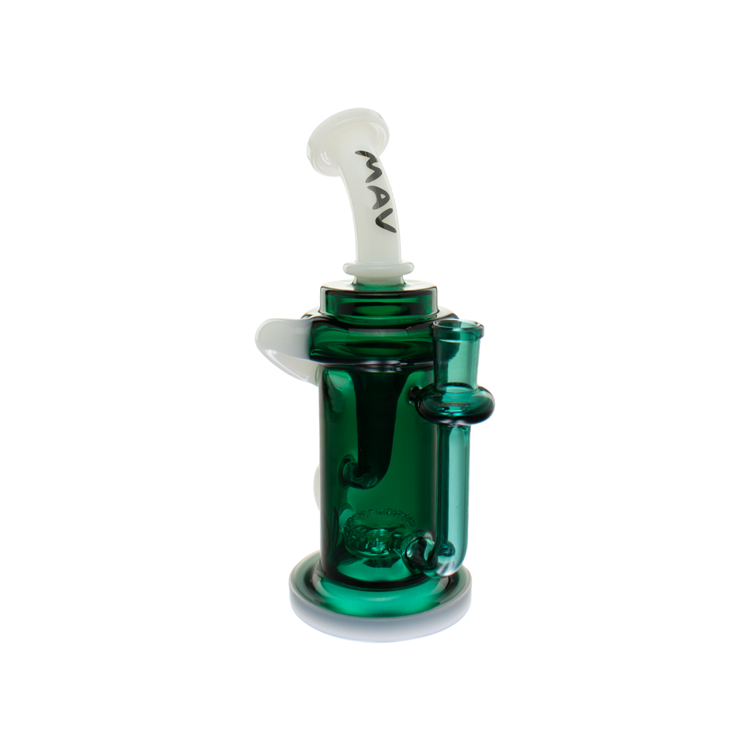 MAV Glass Monterey Recycler Dab Rig in Teal, 8.25" with Vortex Percolator, Side View
