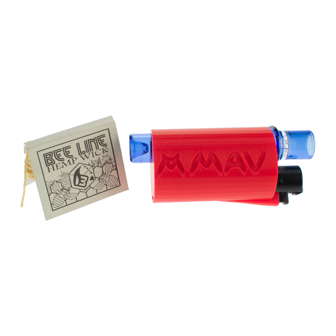 MAV Glass One hitter/Chillum 3D holder with hemp wick and lighter