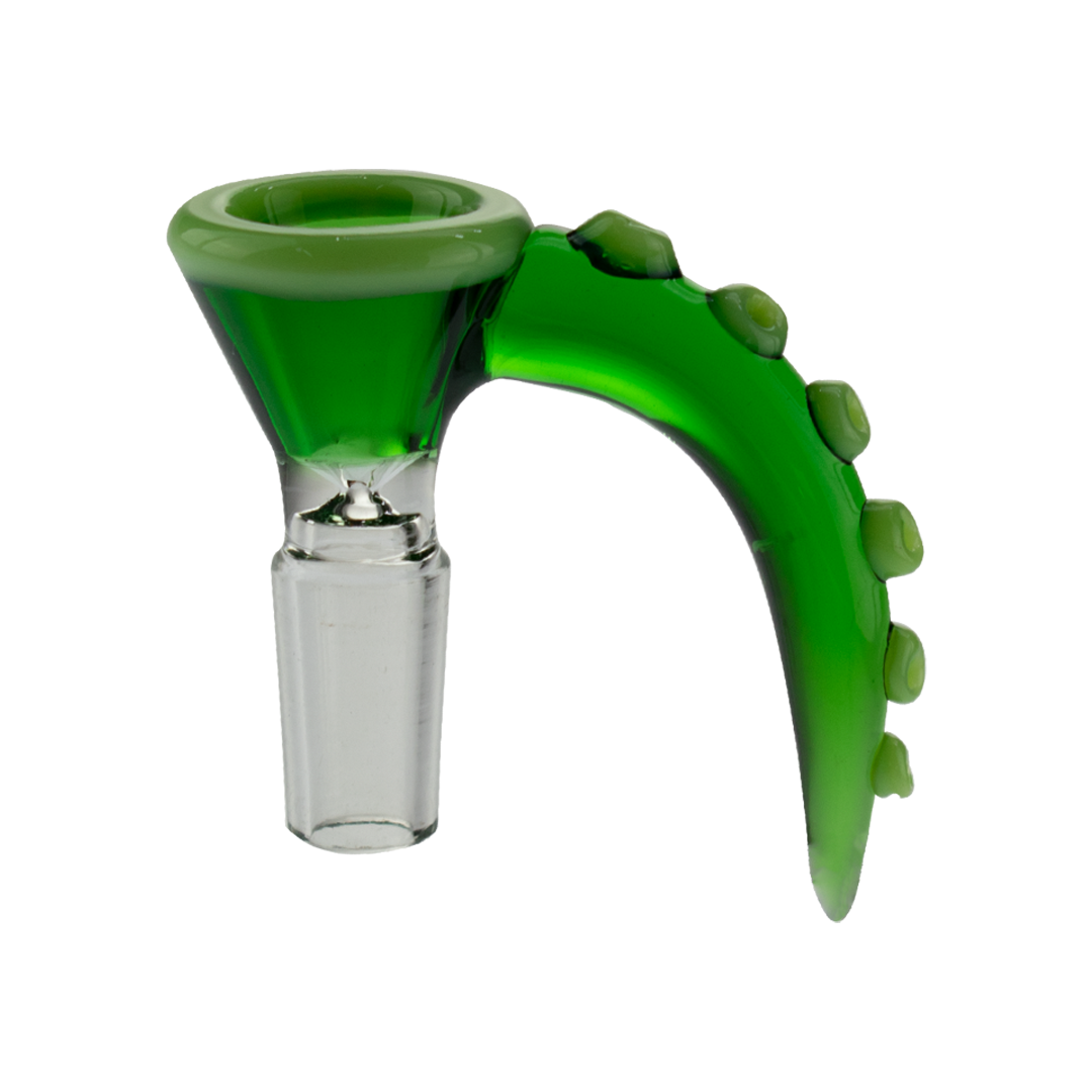 MAV Glass Ooze 14mm Octopus Tentacle Bowl in Green, Side View with Glass Bubbles
