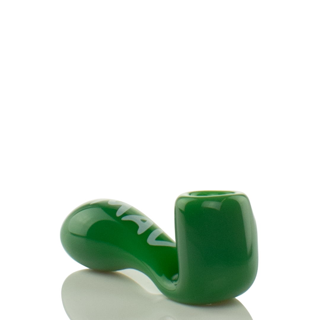 MAV Glass Pocket Sherlock in Forest Green, compact 3.5" hand pipe, angled side view on white