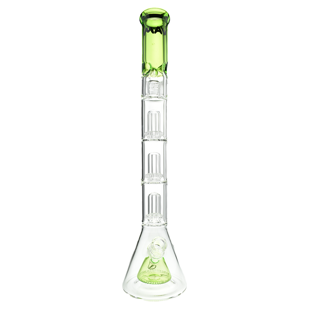 MAV Glass Pyramid To Triple UFO Beaker Bong Front View on Seamless White Background