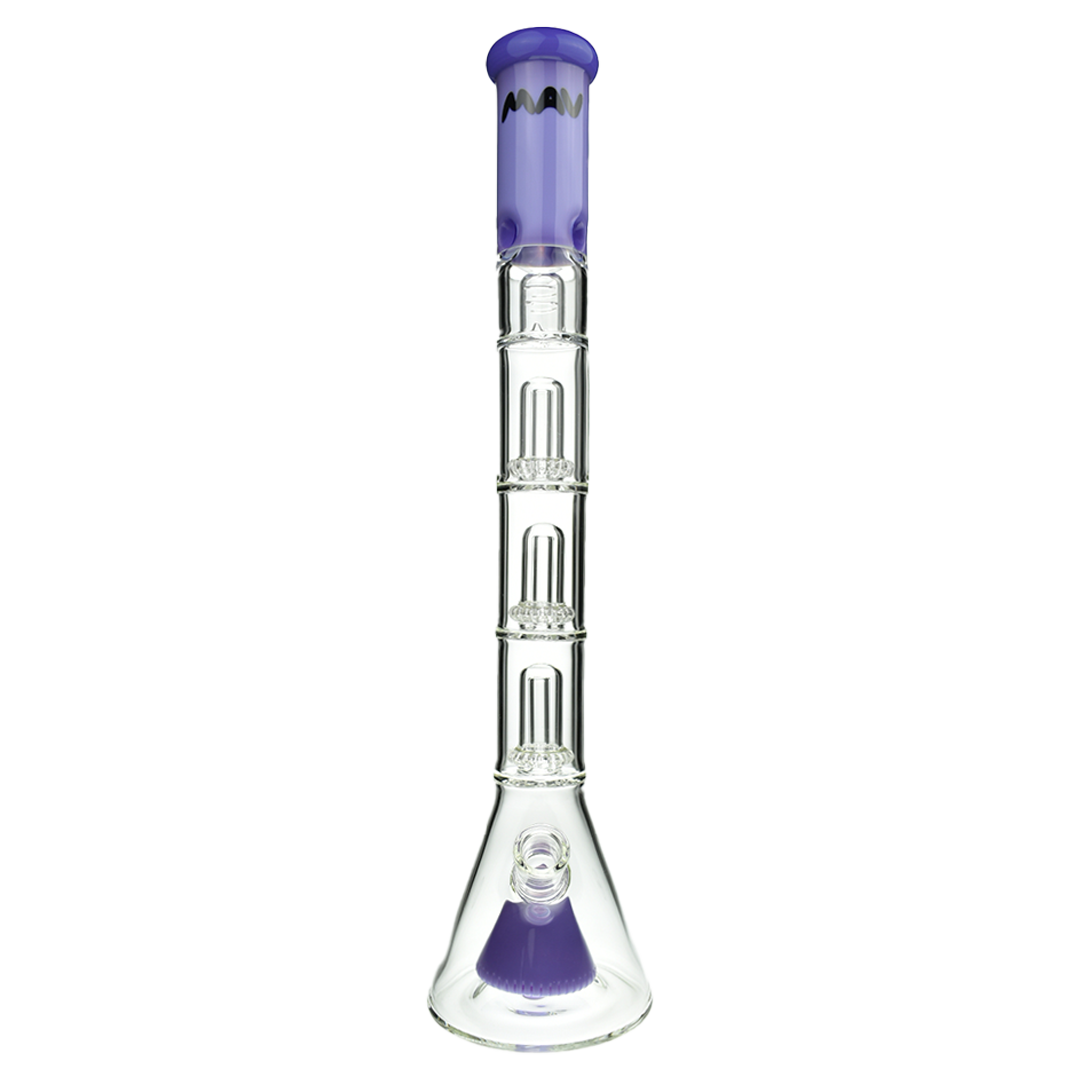 MAV Glass Pyramid To Triple UFO Beaker Bong in Purple - 21" Tall with 18-19mm Joint - Front View