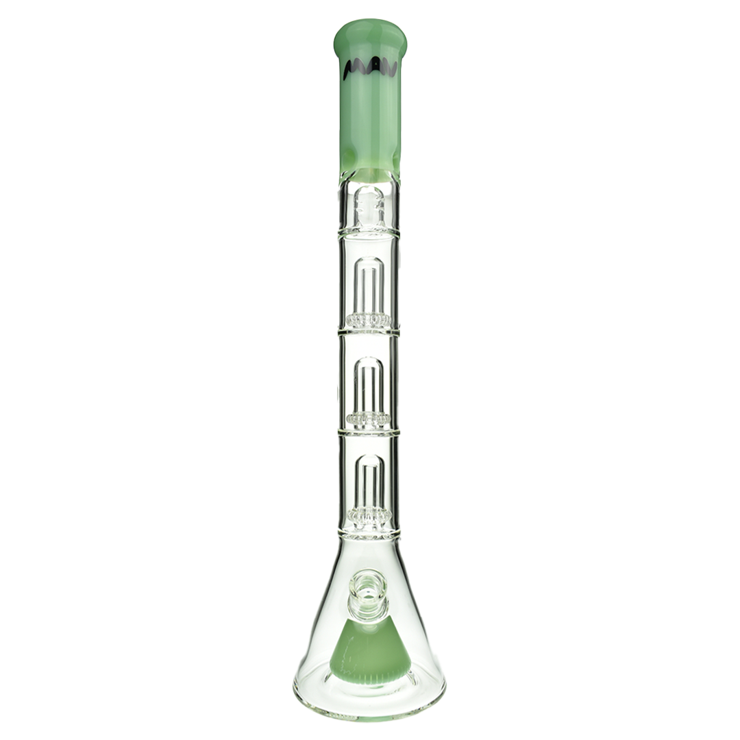 MAV Glass Pyramid to Triple UFO Beaker Bong in Seafoam, 21" Tall with 18-19mm Joint, Front View