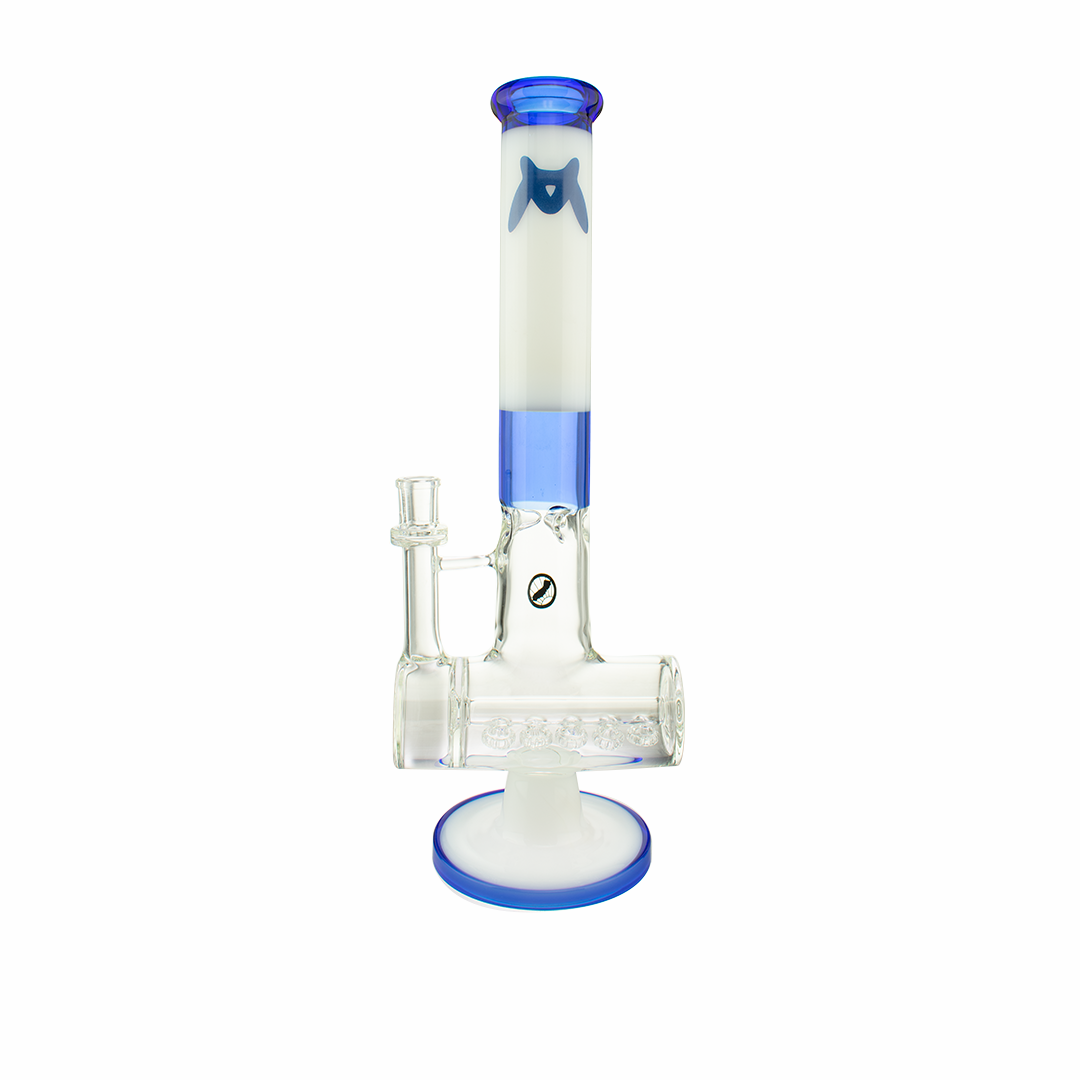 MAV Glass 17" Bong with Quintuple Shower Inline Rim Perc, Blue Accents, Front View