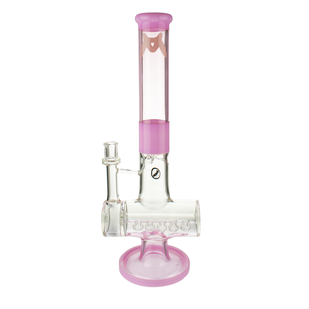 MAV Glass 17" Quintuple Shower Inline Rim Perc Bong in Pink - Front View