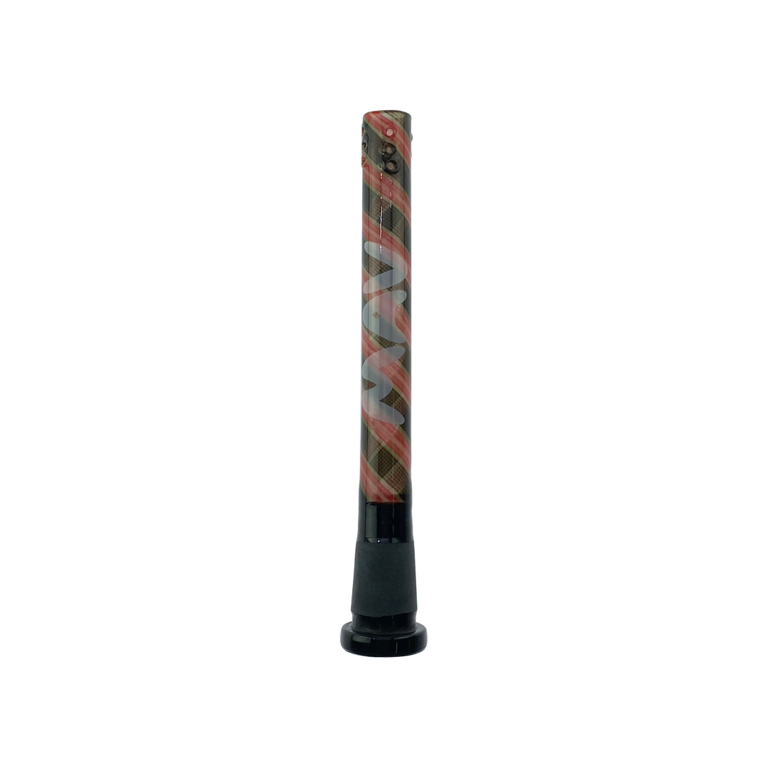 MAV Glass 5" Red & Black Swirly Wig Wag Downstem with 9 Hole Filtration, Front View