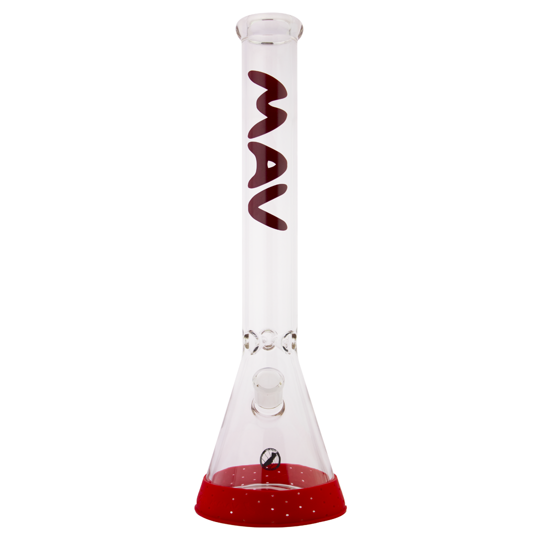 MAV Glass Red Beaker Bumper for Bongs, 1.25" High, 6.5" Long, Front View on White