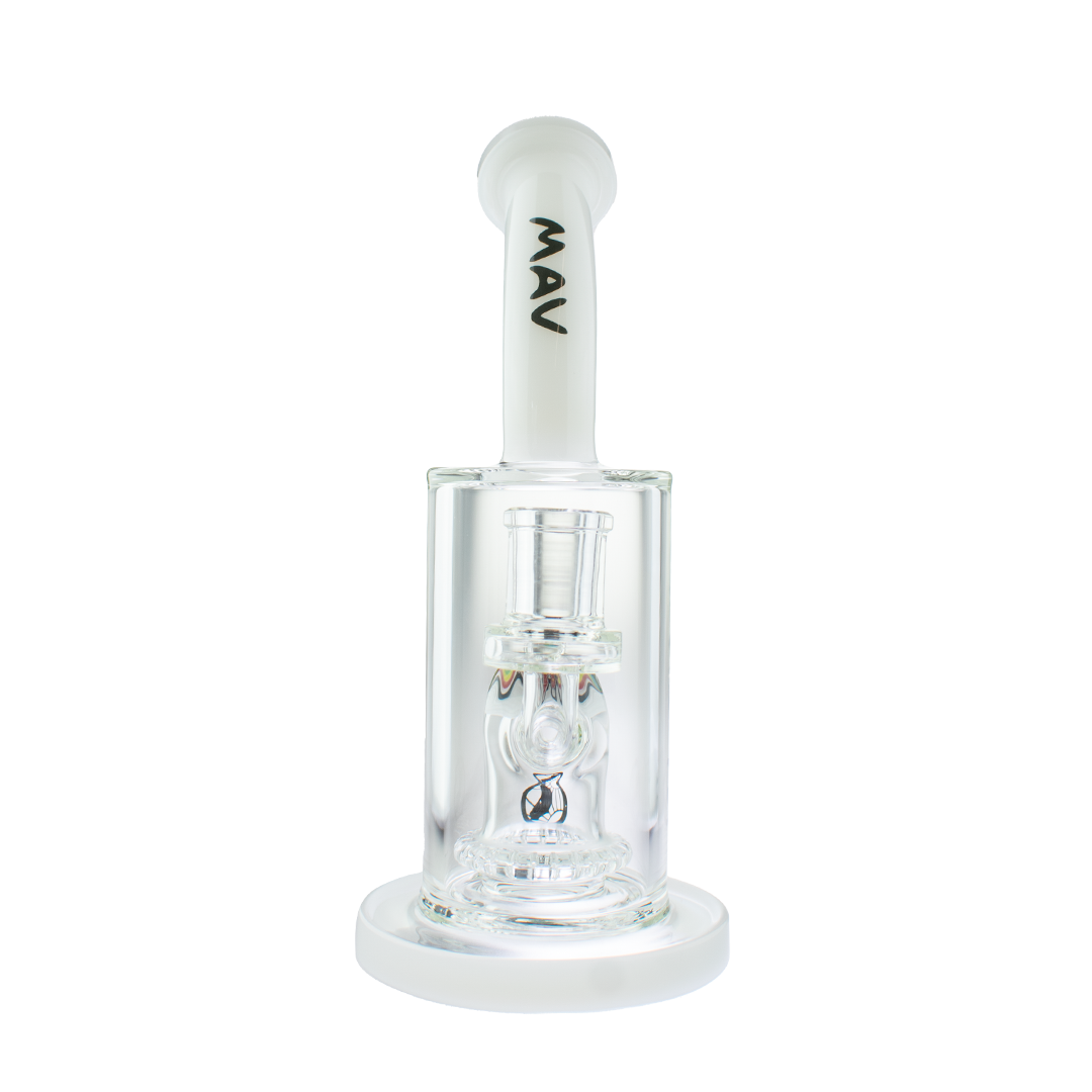 MAV Glass Reversal Wig Wag UFO Bent Neck Dab Rig front view on seamless white background