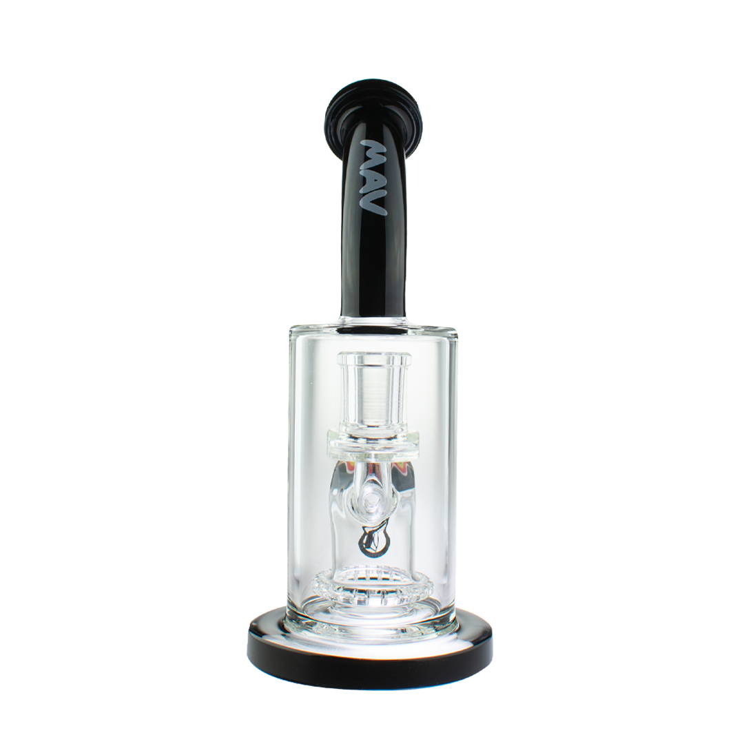 MAV Glass Reversal Wig Wag Ufo Bent Neck Dab Rig with Borosilicate Glass, front view on white background
