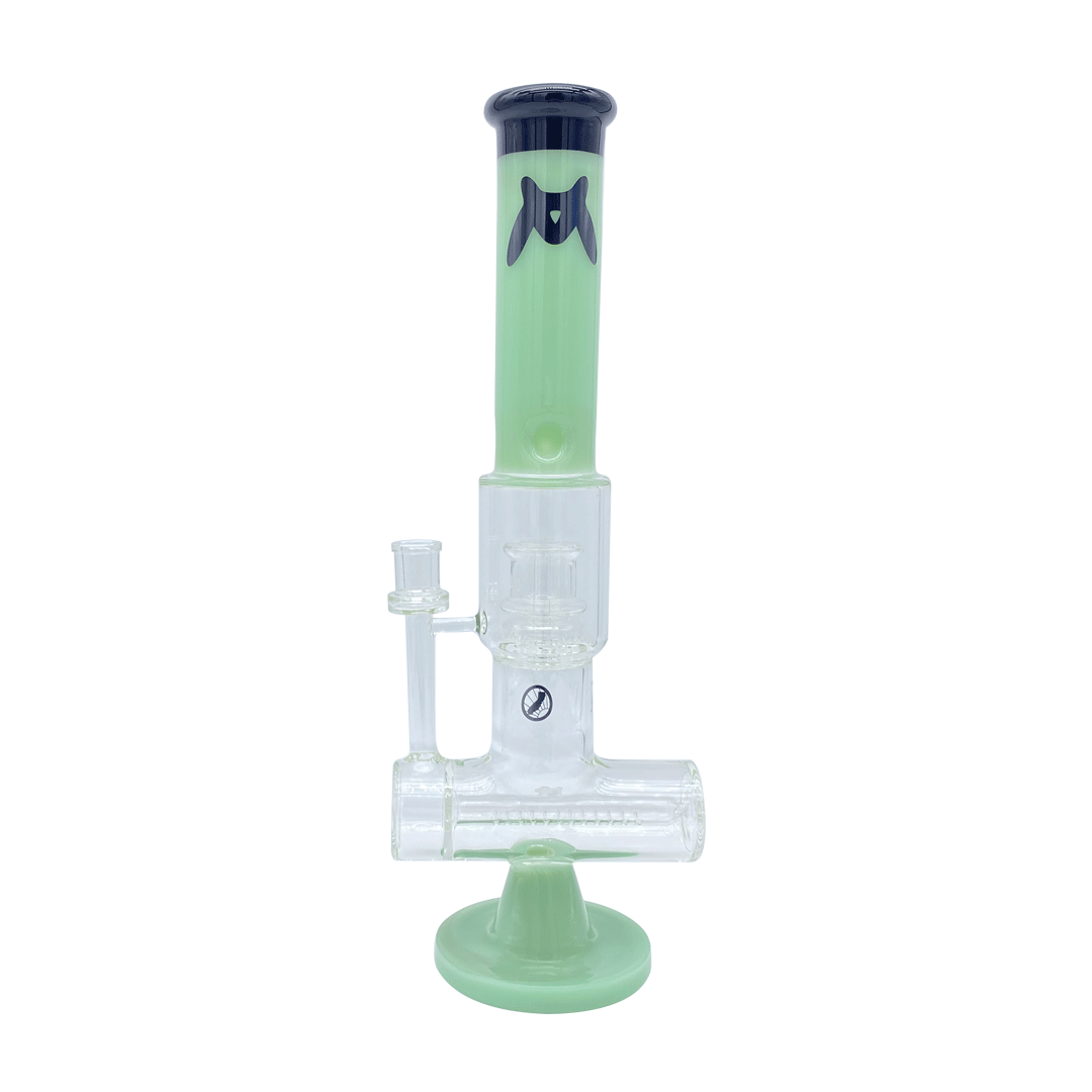 MAV Glass Slitted Inline Rim Ufo Perc Bong in Sea Foam, Front View on Seamless White