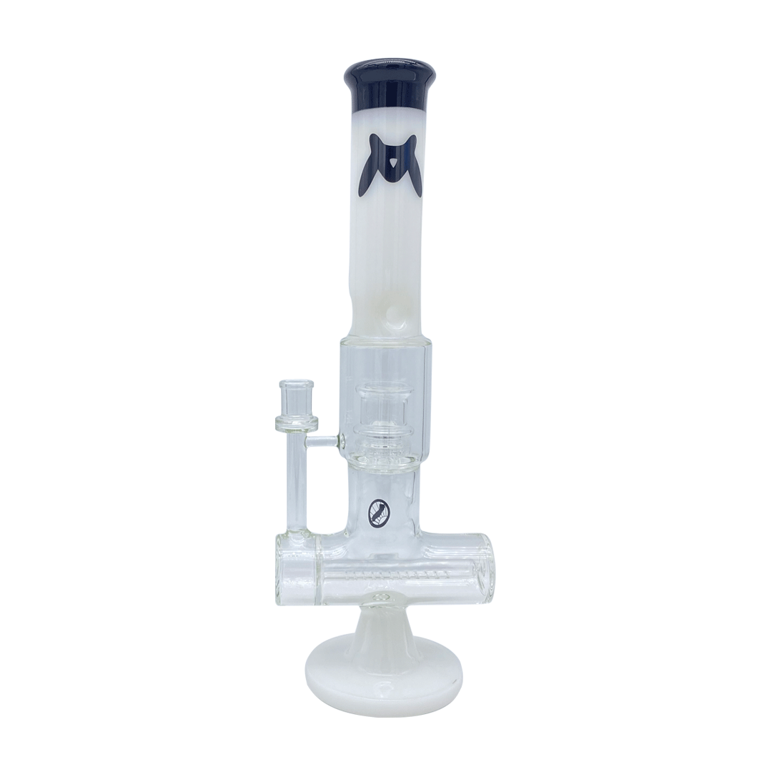 MAV Glass Slitted Inline Rim Ufo Perc Bong in White with Glass on Glass Joint, Front View