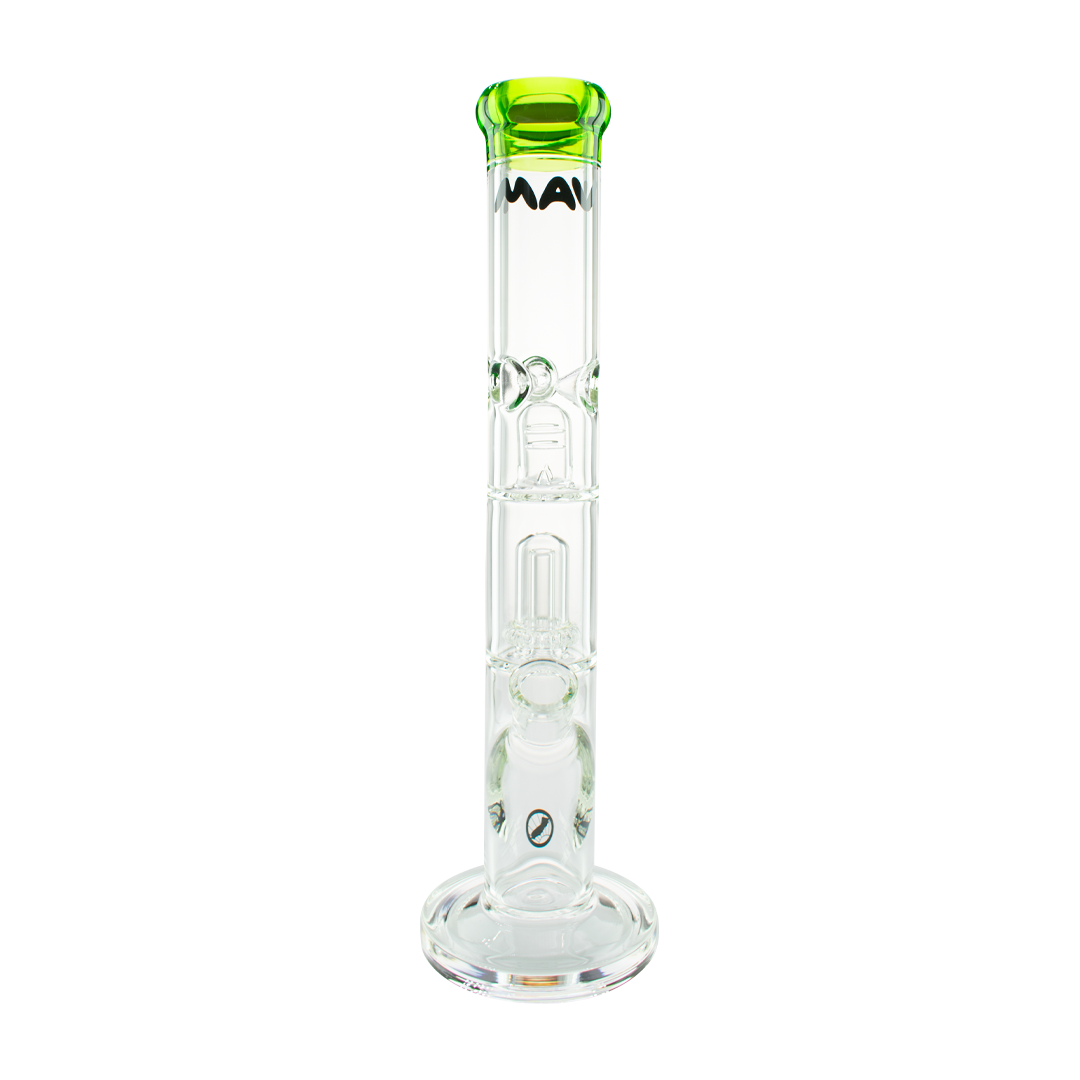 MAV Glass 15" Single To UFO Straight Bong with Showerhead Percolator, Borosilicate Glass, Front View