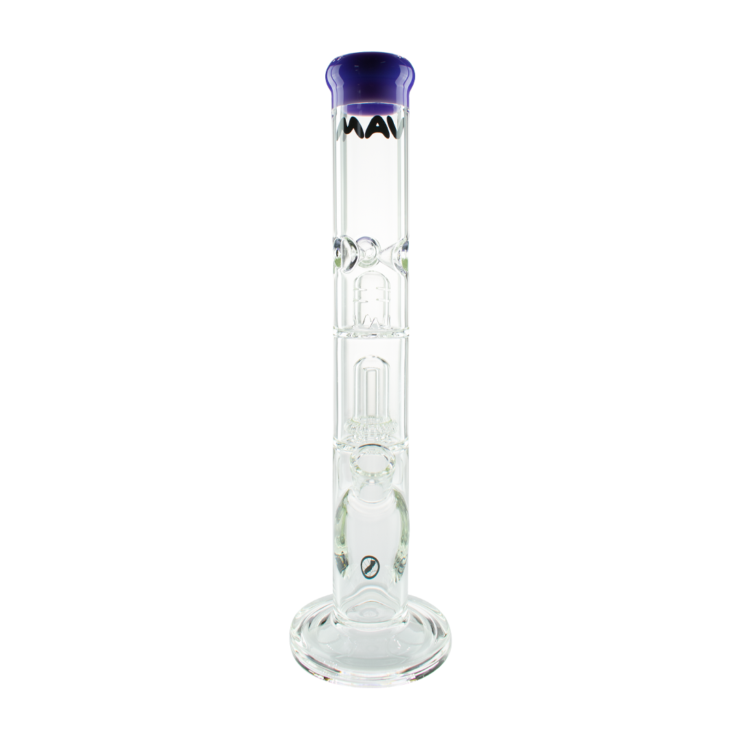 MAV Glass Single To UFO Straight Bong, 15" Height, with Showerhead Percolator, Purple Accent