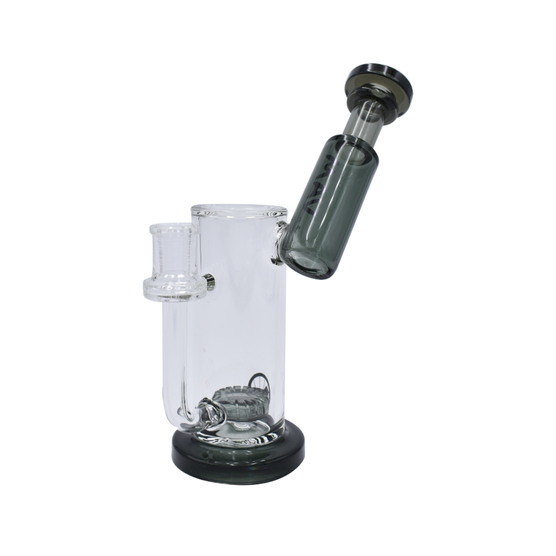 MAV Glass Sylmar Side Car Bubbler in Smoke, 6" Beaker Design with Glass on Glass Joint