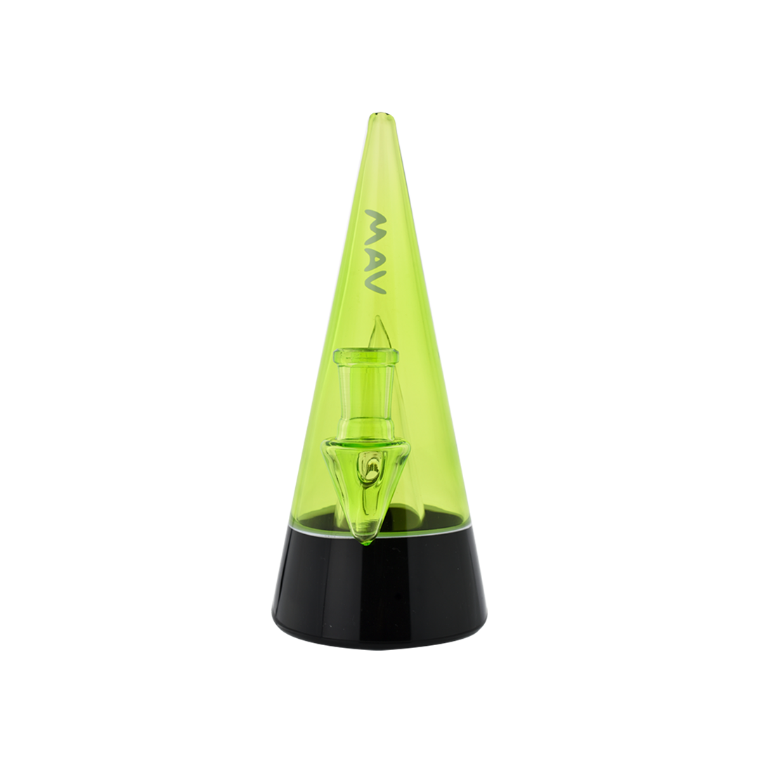 MAV Glass The Beacon 2.0 Dab Rig in Ooze color, front view with 90-degree joint and 7" height