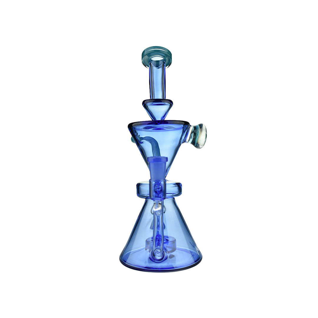 MAV Glass The Beverly SUBTL Collab 9" Hourglass Recycler Dab Rig in Blue - Front View
