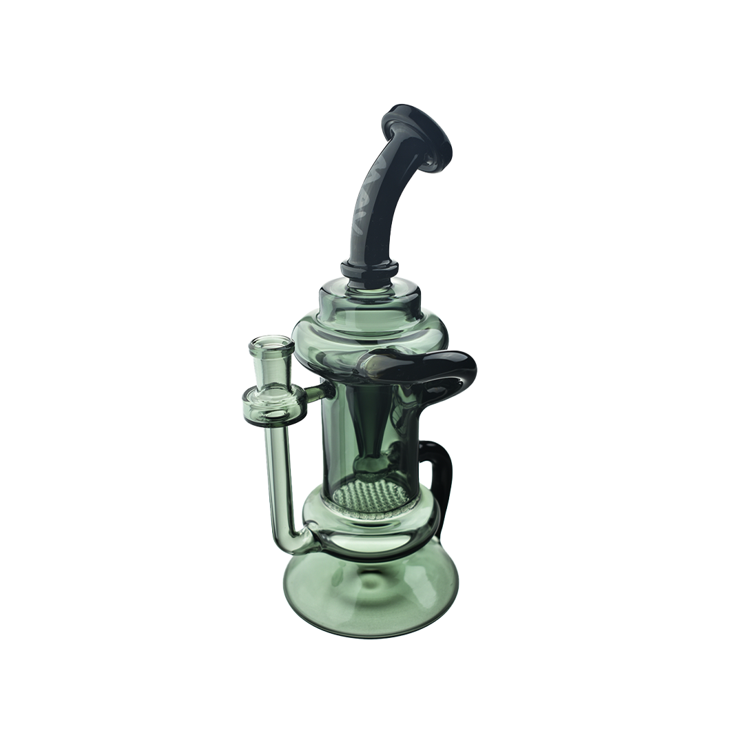 MAV Glass The Big Bear Recycler Dab Rig in Black, 9.5" with Honeycomb Percolator, Front View
