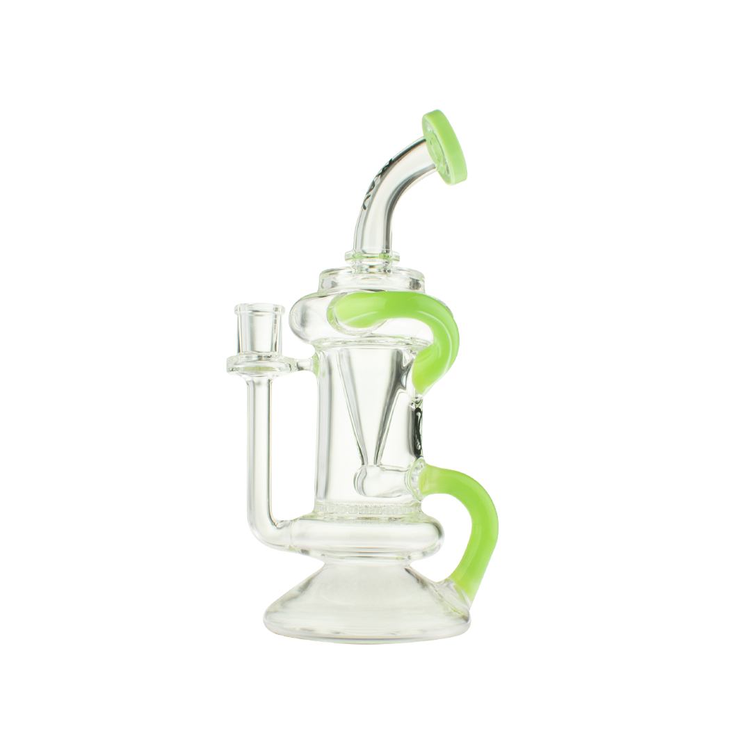 MAV Glass The Big Bear Recycler Dab Rig in Slime - 9.5" with Honeycomb Percolator - Front View