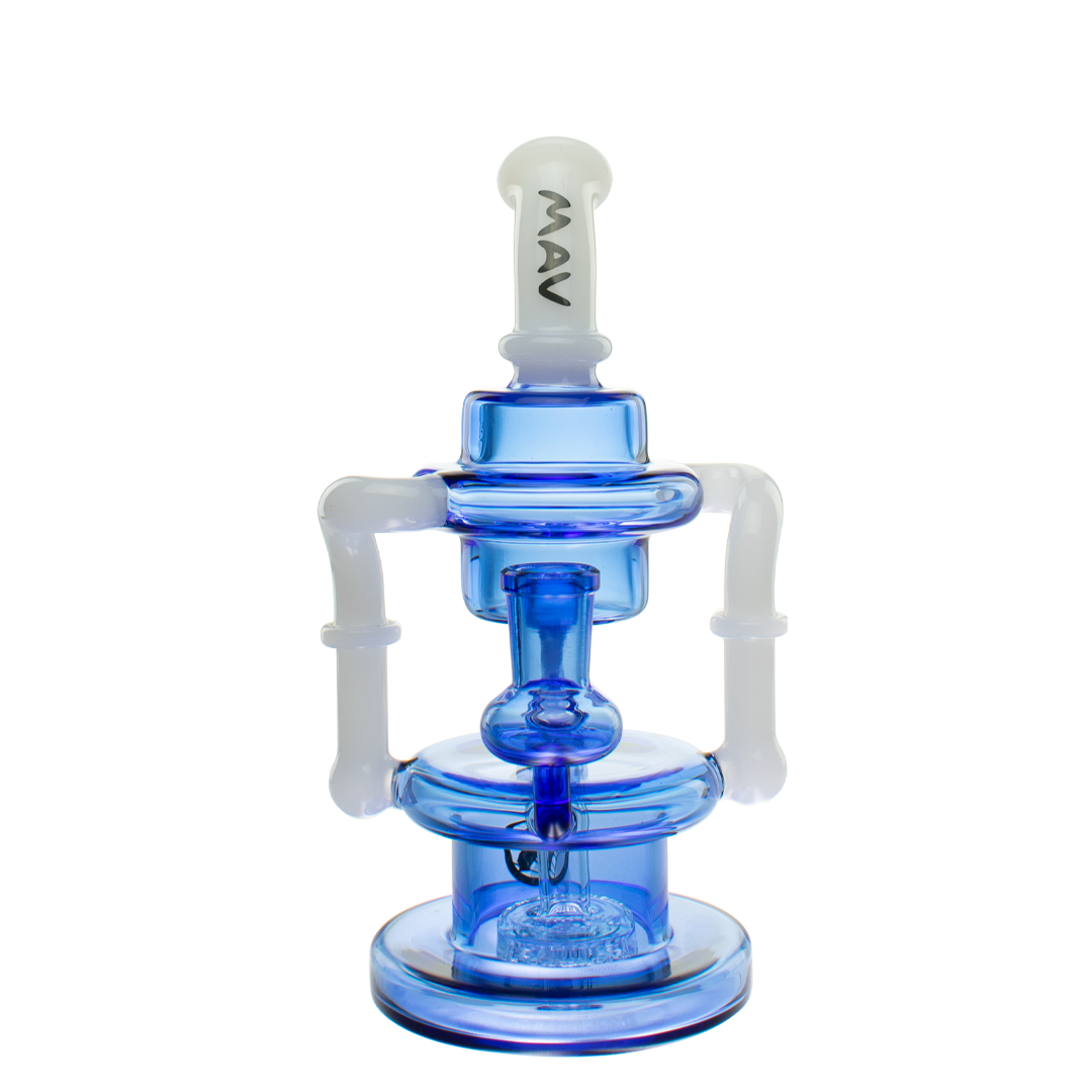 MAV Glass The Griffith Ink Blue Bent Neck Recycler with Slitted Puck Design, 8" Height
